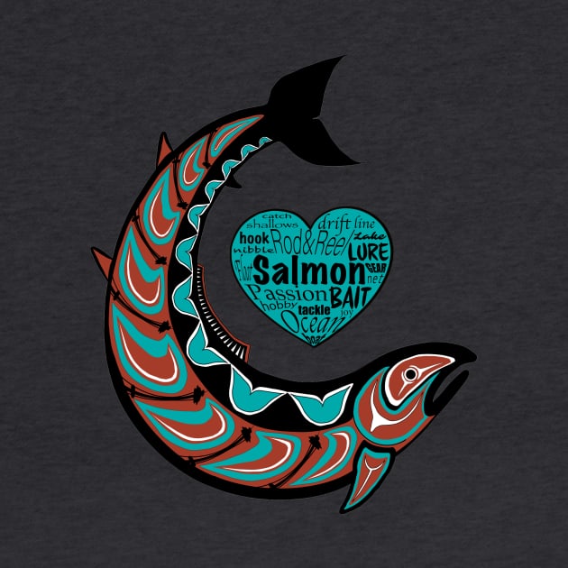 Pacific Northwest Salmon in teal and maroon by StephJChild